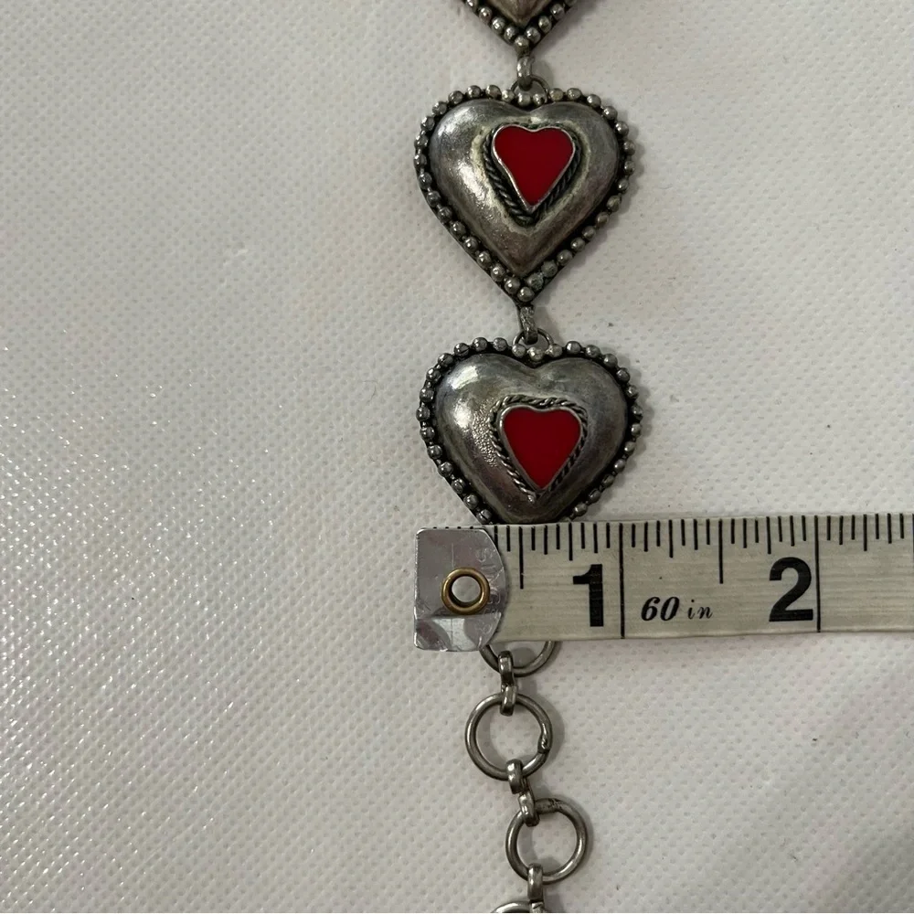 Vintage Silver Red Puffy Hearts Bracelet